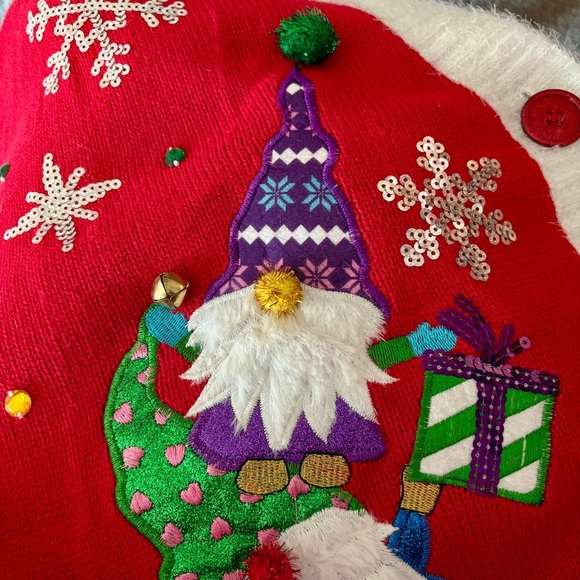 Holiday Time Christmas Gnome Argyle Festive Cardigan Sweater Womens size Large - Picture 7 of 16